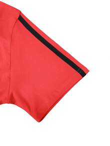 2pcs/Set Striped Round Neck Short Sleeve Sports Top And Bottoms Suit - Red - View 5