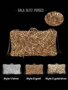 1pc Glittery Elegant Party Handbag, Luxury Women's Crystal Clutch Bag, Fashion Cosmetics & Perfume Handbag, Handcrafted Sparkling Crystal-Studded Metallic Purse, Suitable For Formal Events Like Parties, Galas, And Gatherings For Sophisticated Ladies (Not For Storing Phones) - Multicolor - View 2