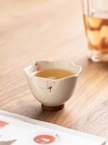 1 件手绘粉色兰花图案陶瓷功夫茶杯、品茶杯、女士茶具套装（返校季）