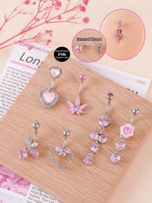 Morlyda 1st schattige roze hart navelpiercing roestvrij staal roze zirkonia decor strik navel sieraden engelen vleugels navel piercing buik roos bungelen navel piercing vlinder kersen staaf navel ringen esdoorn bladeren navel ring glitter navel nagel navel ringen navel piercing sieraden cadeau voor vrouwen meisjes dagelijks feest muziek festival strand vakantie glamoureuze kleding