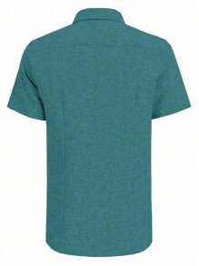 Camisa casual de vestir de manga corta y unicolor para hombre, para uso diario en la oficina - Verde - Ver 5