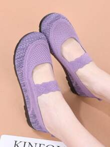 Women's Summer New Mesh Breathable Flat Shoes, Spring Autumn Casual Slip-On Knitted Fabric Shoes, Lightweight Non-Slip Soft Bottom Comfortable - Violet Purple - View 9