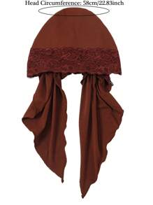 1pc New Solid Color Women Chemotherapy Cap With Lace Trim, Muslim Headscarf Turban Cap - A - View 4