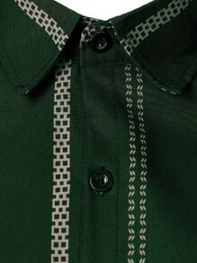 Men's Lightweight Geometric Striped Casual Business Polo Shirt, Summer - Dark Green - View 5
