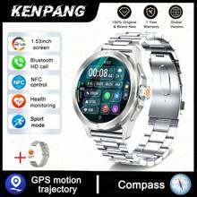 KENPANG 2025 NEW S4 Ultra Outdoor Sports Men's Smart Watch, 1.53inch AMOLED Full Touch Screen ,NFC Control, GPS Trajectory, Compass, Multiple Sports Modes, Heart Rate/Sleep Fitness Tracker, And Water-Proof Bluetooth Call .Smartwatches Compatible With IPhone And Android Phones, The Best Gift For Boyfriends.