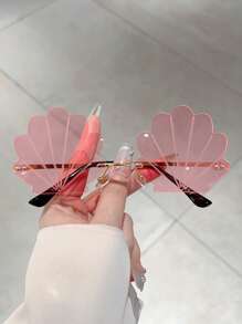 1 件新款贝壳形无框时尚眼镜，女士渐变色镜片蓝色眼镜，新颖造型多色眼镜，轻便绿色眼镜，夏季海滩配饰，夏季海滩度假、户外、旅行装饰眼镜