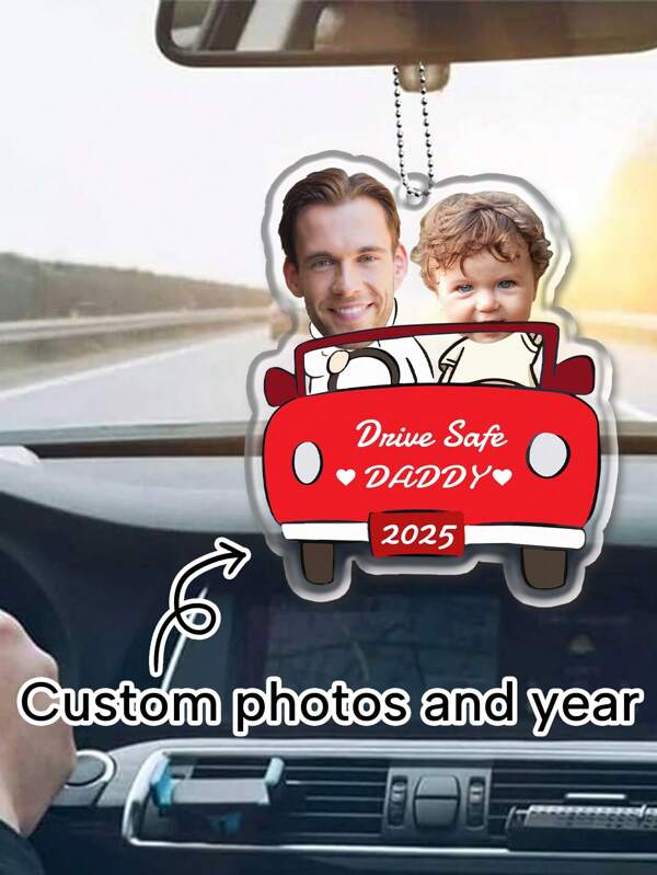 LICVIC 1/2/5Pcs Drive Safe Daddy, Custom Photo Acrylic Car Accessories, Personalized Car Photo Ornament, Customized Picture Gifts For Dad, Customizable Year Car Hanger, 9x9cm, Easter Gift, Father'S Day Gift, Acrylic Personalized Ornaments, Headshots Of Kids And Dad, Car Rearview Mirror Accessories, Car Pendants, Cute Interior,Multi-Functional,Ornamental,Letter,Stylish,Modern,Colorful,Cute,Adorable,Casual,Custom,Personalised,Unique,Customized,Ideal Gifts For Him,Ideal Gifts For Her Back To School