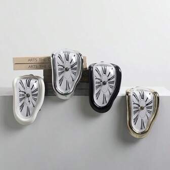 A Vintage Nordic Style Type Twisted Clock, Table Corner Decorative Clock, Roman Numerals Retro Wall Clock, Advanced Simple Clock Decoration, Living Room Office Roman Numerals Clock, Retro Art Soft Decoration Decoration, Explosive Home Decoration Silent Wall Clock, Melting Folding Model Clock Gifts Birthday Graduation Room Decor Digital Clock Alarm Clock Bedroom Decor Dormitory Decor Back To School School Supplies