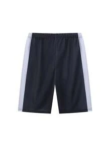 青少年男孩透气速干运动跑步短裤，宽松版型，网眼面料，户外健身百慕大裤 - 黑色 - 查看 3