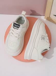 1 Pair Baby Canvas Lace-Up Sneakers, Fashionable Sports Casual Flat Shoes For Spring/Autumn