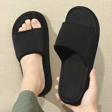 Zapatillas de hombre de gran tamaño 48-49, zapatillas de verano de color sólido, suela plana, zapatillas de casa para mujeres y hombres, zapatillas de baño y playa para parejas - Azul Marino - Ver 2