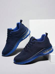Men's Fashionable Outdoor Casual Spring/Summer Breathable Soft Anti-Slip Athletic Sneakers, Low-Top Pure Blue Air Cushion Sole Running Shoes