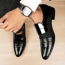 男士主打亮色尖头正装鞋，带有金属元素，适合商务休闲、婚礼穿着、宴会和会议等非正式场合，适合青少年夏季休闲或户外运动或度假旅行或毕业礼物或生日礼服配饰 - 黑色 - 查看 3