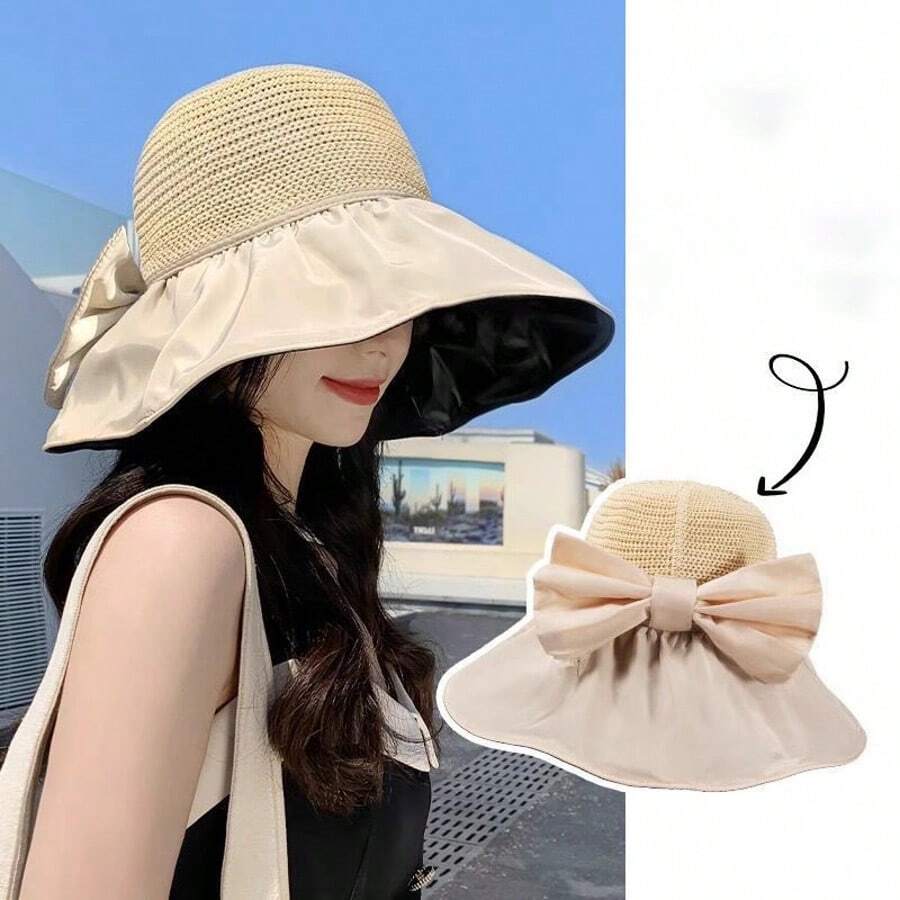1pc Polyester Foldable Wide Brim Bucket Hat, Sun Protection Outdoor Bucket Hat For Travel