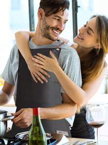 1 pezzo Grembiule da chef personalizzato con ricamo, grembiule nero impermeabile, con regolazione e 2 tasche, adatto sia per uomo che donna, grembiule professionale per cucina, cottura, giardinaggio, pittura, panetteria, ristorante - Multicolore - Visualizzare 3