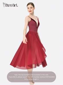 DonsGirl 1 chiếc váy múa ba lê co giãn cao cấp dành cho nữ - Thiết kế bèo nhún bất đối xứng, xẻ tà cao, váy dài, phù hợp cho biểu diễn múa đơn/múa đương đại và lễ hội. - Màu Đỏ Sâu - Xem 7