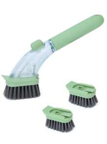 3 件装皂液控制洗碗刷，带手柄和 2 个可互换头，防刮洗碗刷分配刷垫皂液器垫圈套装，适用于清洁厨房碗碟、锅、平底锅、水槽