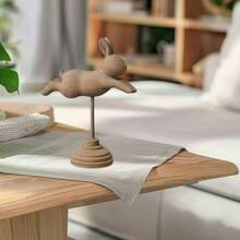 Adornos de conejo de Pascua de madera maciza, figuras de conejo, adornos de escritorio para el hogar y las vacaciones. - caqui oscuro - Ver 3