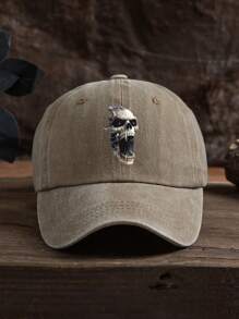 1 pieza Gorra de béisbol unisex con estampado de calavera, de uso casual al aire libre, ajustable y de tela suave lavada, adecuada para uso diario