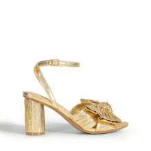 Women Bow Knot Chunky Heeled SandalsFashion Open Toe Ankle Strap Slingback Dress Shoes For Wedding Party Prom - Vàng - Xem 5