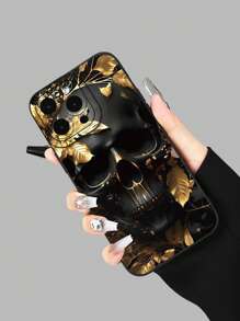 Skeleton 1pc Skull Leaf Print Fashionable Phone Case, Fits All Apple Models, Best Gift For Friends And Family