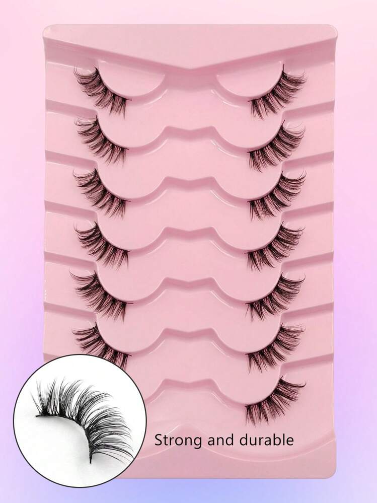 7 Pairs Half-Strip False Eyelashes - Natural Cat Eye Style, Soft & Thin Lash Ends, Easy For Beginners, Reusable Faux Mink Lashes - Cat Eye Lashes - View 6