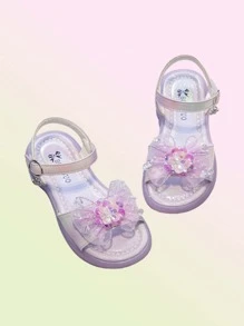 1 Pair Children Butterfly Rhinestone Decor Sparkly High Heel Sandals - Purple - View 2