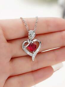 1 Pc Romantic Cubic Zirconia Heart Necklace Pendant For Women For Valentine's Day Gift Wedding Engagement Anniversary Party Jewelry,Mom,Mother,Mother's Day,Gift