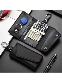 1 pieza Bolsa compacta para llaves, billetera con llavero organizada con cierre de broche , bolsa de llaves de moda con opciones de multicolor, accesorio unisex mini cartera