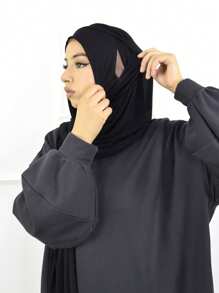 1pc Muslim Classic Women's Instant Jersey Hijab Scarf, Soft And Comfortable High-Quality Fabric, Suitable For Daily Wear - Black - View 3