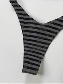 Women's Basic Striped Print Swimsuit, Suitable For Various Occasions From Pool To Beach In Summer, Daily Mini Triangle Bikini Beach Outfit Vacation - Grey - View 6