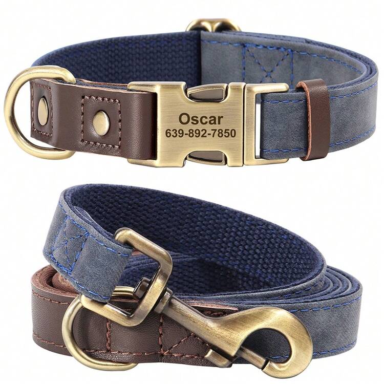 Personalized PU Leather Dog Collar And Leash Set With Engraved ID Tag, Adjustable For Small, Medium And Large Dogs, Anti-Lost Ornamental, Stainless, For Anniversaries, Birthdays, Pet Lovers, Personalized Gift - Multicolor - View 20