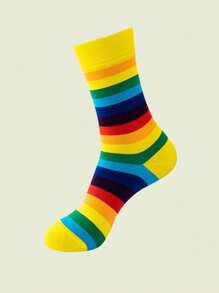 1/3/7 Pairs Women Colorful Fashion Horizontal Striped Rainbow Mid-Calf Socks, Suitable For Casual Daily Wear - Multicolor - View 9