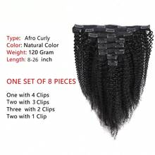 BINF Afro Kinky Curly Clip In Hair Extensions Brazilian Virgin Human Hair 120gt Brazilian Natural Color Virgin Hair Natural Color - Natural Black - 查看 4