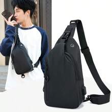 Men Bag Fashion New Solid Color Men Chest Bag Outdoor Casual Fashion One Shoulder Crossbody Bag Nylon USB Charging Shoulder Bags - Grey - View 3