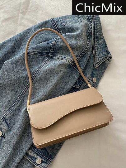 Fashion Solid Color Asymmetrical Flap Vintage Minimalistic Elegant Shoulder Bag