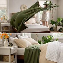 % Cotton Twin XL Size Bed Blanket - Breathable, Lightweight, Soft Cozy Herringbone Woven Summer Blanket College Dorm, White, 66x90 Inches - 03 - 橄欖綠 - 查看 4