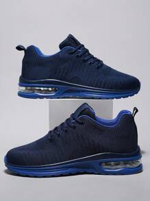 Men's Fashionable Outdoor Casual Spring/Summer Breathable Soft Anti-Slip Athletic Sneakers, Low-Top Pure Blue Air Cushion Sole Running Shoes