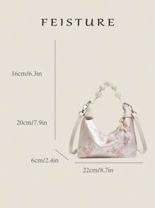 1pc Solid Color Nylon Fabric Chinese Style Embroidered Tote Bag, Suitable For Shopping, Dating, Women's Gift, Suitable For Office Ladies, Ideal For Office, College, Work, Commuting - White - View 3