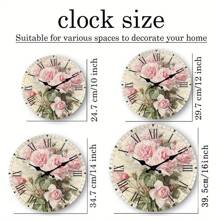 1 pieza Reloj de pared de madera con patrón floral de rosa vintage elegante, reloj silencioso sin tictac, decoración del hogar para la sala de estar, regalo para amantes de las flores, 10/12/14/16 pulgadas (baterías no incluidas)