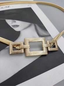 1pc Square Metal Elastic Fashion Waist Chain - Gold - View 4