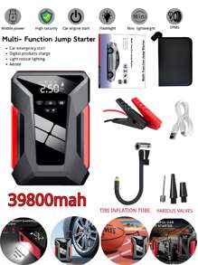 1pc 4 em 1 Emergency Car Jump Starter, Multi-Function Car Battery Jump Starter, 12V Car Starting & Intelligent Tire Inflation/Charging/Lighting All-In-One Machine, 39800MAH 600A Power Bank para até 4.0L Car