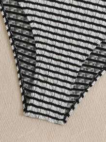 Plus Size Summer Black & White Stripe Halter Tankini Swimwear Set
