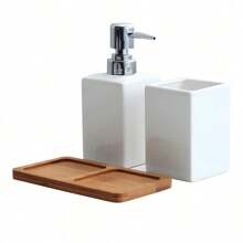 Ceramic Hand Sanitizer Bottle Storage Cup, Bamboo And Wood Tray, Bathroom Three Pieces Set, Bathroom Lotion Sub Packaging Bottle, Bathroom, Distributeur Savon - Multicolor - View 9