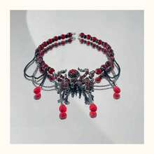 [Collar de araña de estilo oscuro] Colgante de perla de vidrio y aleación, collar de cadena de clavícula de estilo gótico de Halloween, joyería de moda versátil para mujer