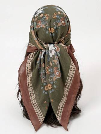 1pc 90*90cm Women's Paisley Pattern Printed Scarf, Outdoor Headband & Neckerchief, Elegant Headwrap, Headband, Hair Accessory, Ideal Choice To Enhance Styling In Autumn/Winter, Suitable For Saudi National Day Green-Themed Occasions