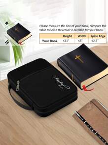 1/2Pcs/Set Black Fashionable Simple Printed Handbag Andcross Bookmark,Bible Storage Bag,Suitable Protective Case For Books And Notebooks Travel Essentials Travel Accessories Storage Bag, For Students Daily Use - Multicolor - View 5