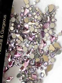 150pcs Flatback Round Rhinestone Plus 20pcs Flatback Odd Shaped Large Cubic Zirconia Black Blue Moon Nail Rhinestones - Baby Pink - View 9