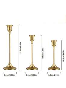 1 套 3 件金色烛台，复古金属黄铜锥形烛台，现代高柱烛台，桌面中心装饰烛台，婚礼派对餐饮（不含蜡烛） - 銅色 - 查看 3