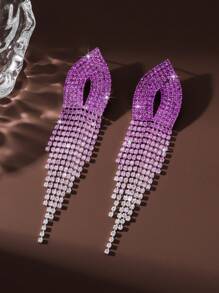 1 对闪亮水晶水钻流苏耳坠耳环，优雅女士珠宝配饰 - 彩色 - 查看 2